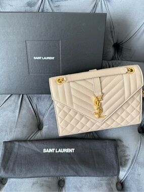 Saint Laurent Medium Envelope Bag Beige Grain de Poudre Leather GHW like new